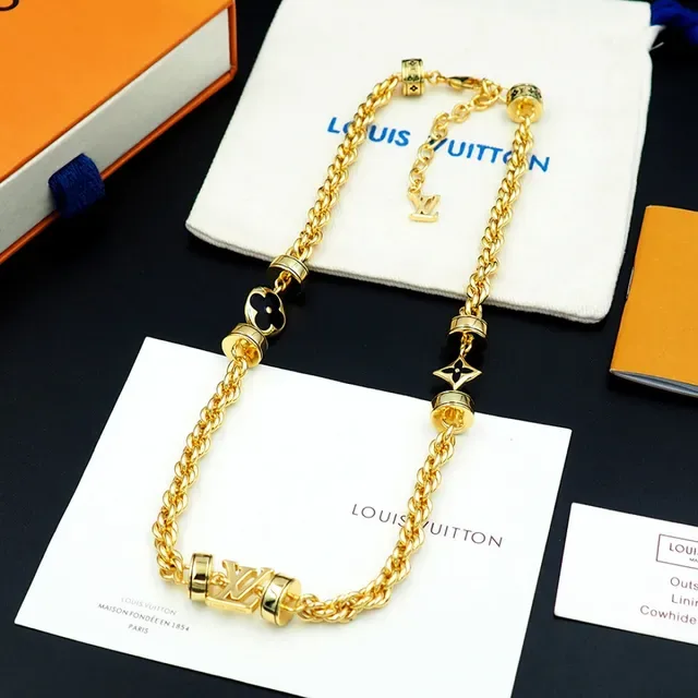 Louis Vuitton Gold Black Twisted Rope Chain Enamel Floral Charms Necklace 10