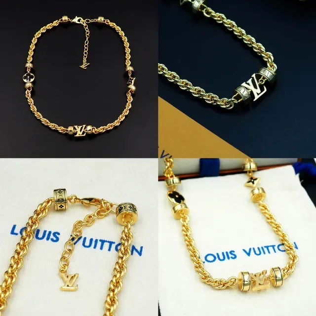 Louis Vuitton Gold Black Twisted Rope Chain Enamel Floral Charms Necklace 14