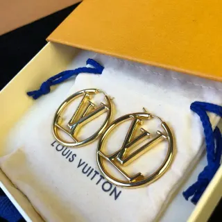 Louis Vuitton Gold Blue Circular Hoop Earrings
