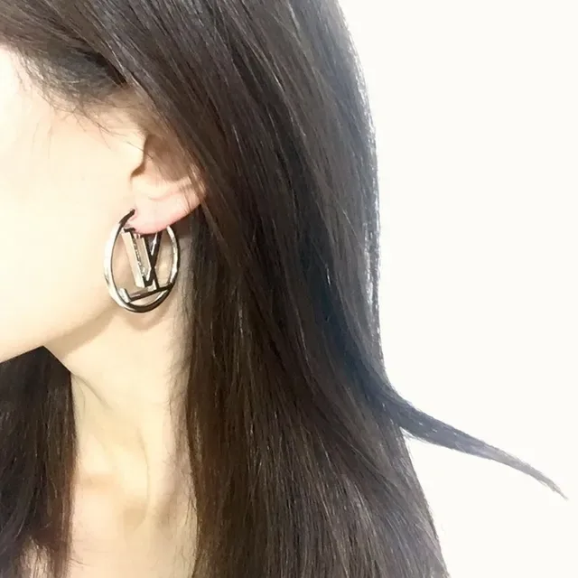 Louis Vuitton Gold Blue Circular Hoop Earrings 2