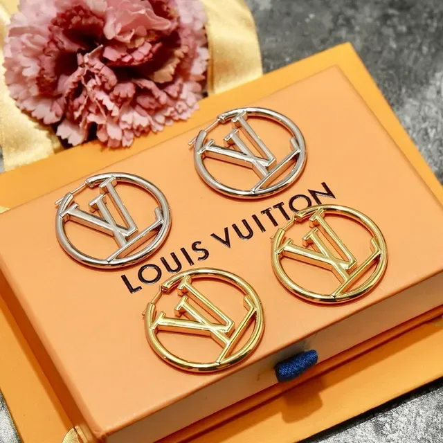 Louis Vuitton Gold Blue Circular Hoop Earrings 3