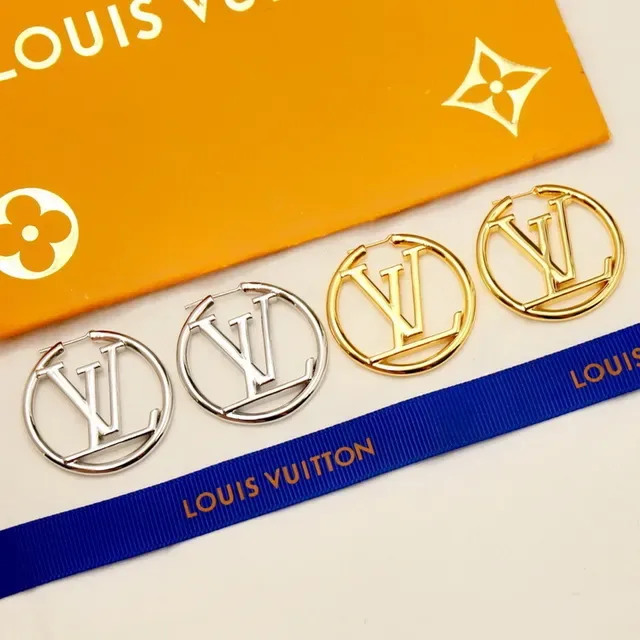 Louis Vuitton Gold Blue Circular Hoop Earrings 4