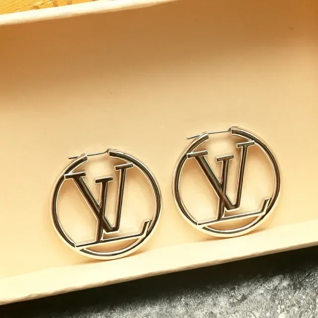 Louis Vuitton Gold Blue Circular Hoop Earrings 5