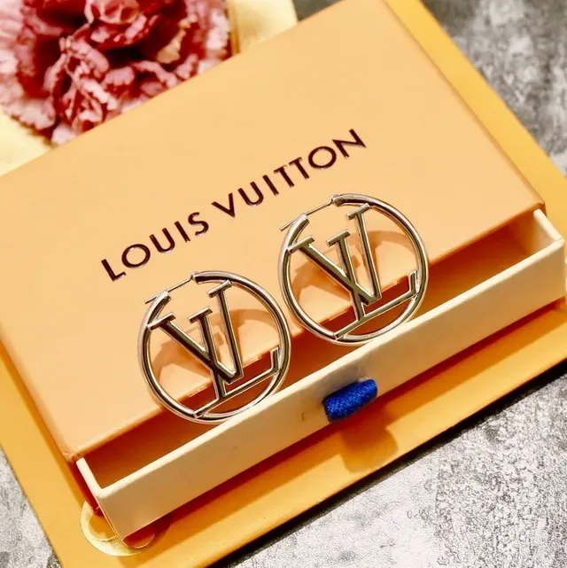 Louis Vuitton Gold Blue Circular Hoop Earrings 6
