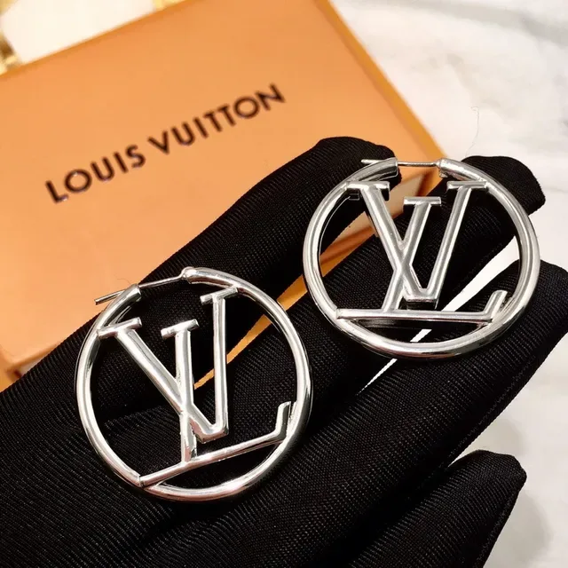 Louis Vuitton Gold Blue Circular Hoop Earrings 7