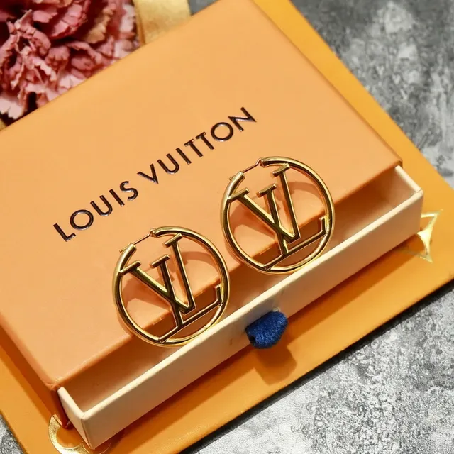 Louis Vuitton Gold Blue Circular Hoop Earrings 8