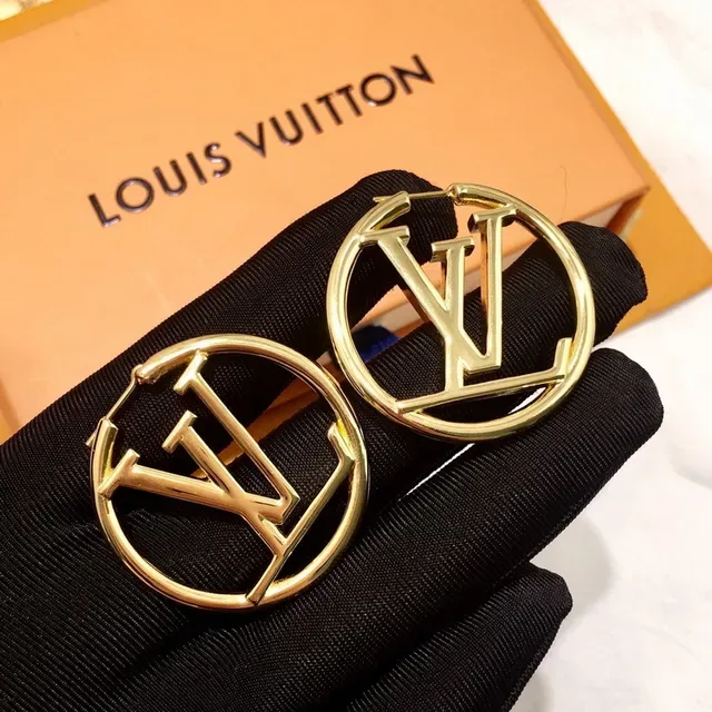 Louis Vuitton Gold Blue Circular Hoop Earrings 9