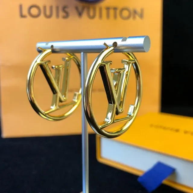 Louis Vuitton Gold Blue Circular Hoop Earrings 11