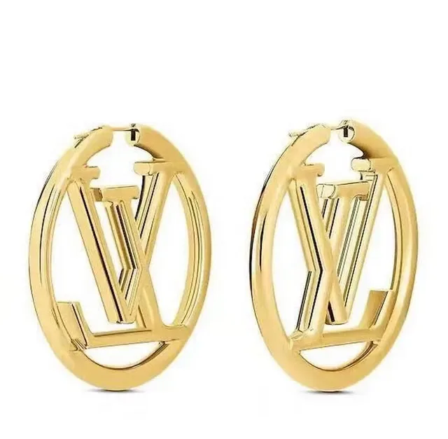 Louis Vuitton Gold Blue Circular Hoop Earrings 12