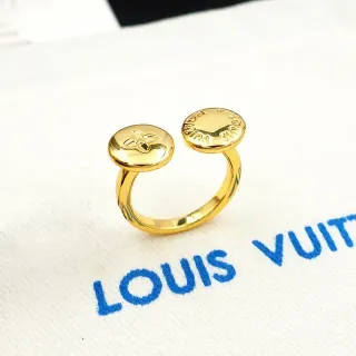 Louis Vuitton Gold Dual-Button Top Engraved Monogram Ring