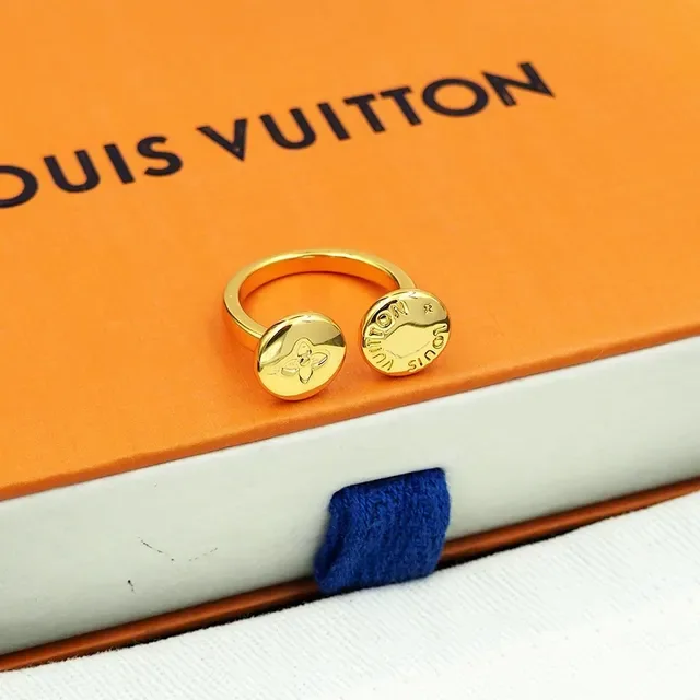 Louis Vuitton Gold Dual-Button Top Engraved Monogram Ring 5