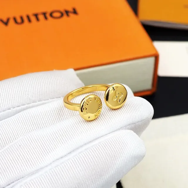 Louis Vuitton Gold Dual-Button Top Engraved Monogram Ring 6