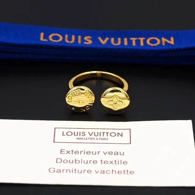 Louis Vuitton Gold Dual-Button Top Engraved Monogram Ring 7