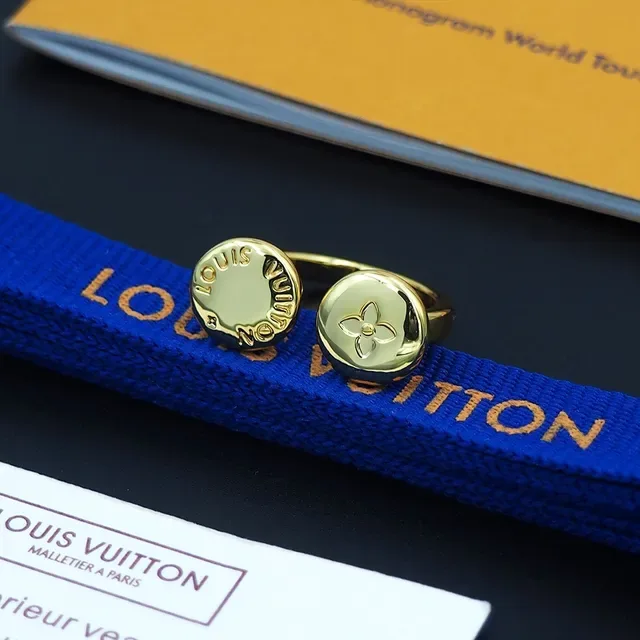 Louis Vuitton Gold Dual-Button Top Engraved Monogram Ring 9