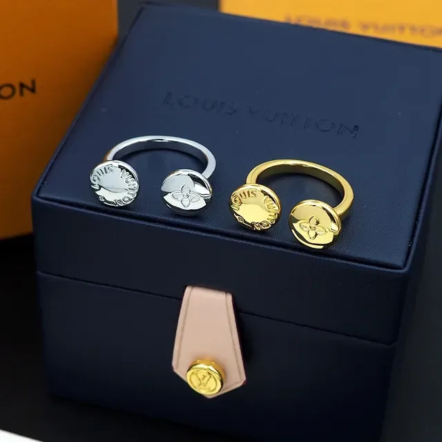 Louis Vuitton Gold Dual-Button Top Engraved Monogram Ring 10