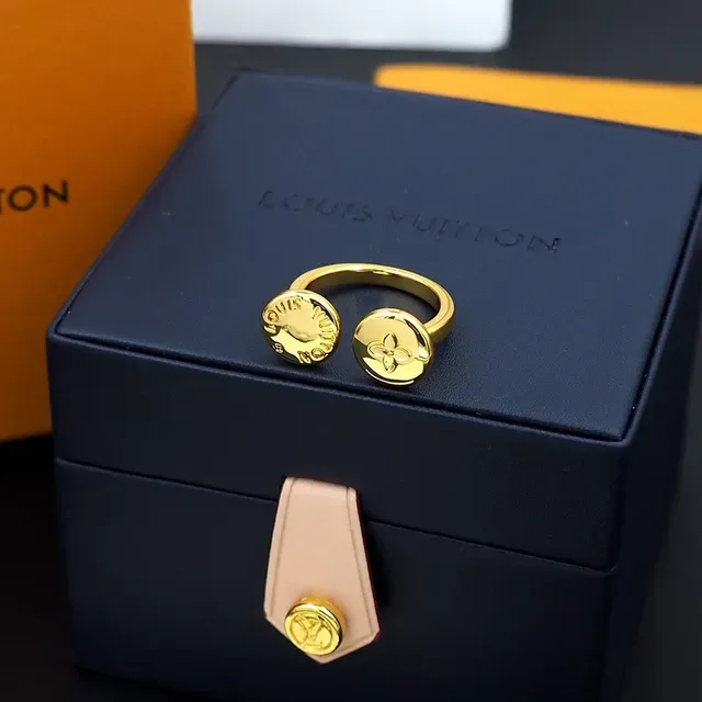 Louis Vuitton Gold Dual-Button Top Engraved Monogram Ring 11