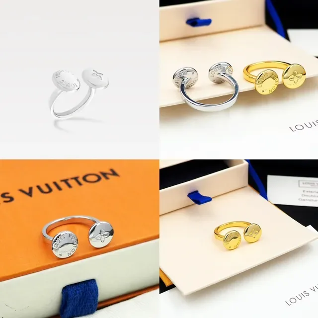 Louis Vuitton Gold Dual-Button Top Engraved Monogram Ring 12
