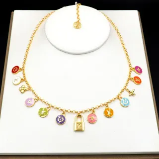 Louis Vuitton Gold Multicolor Chain Enamel Charms Necklace