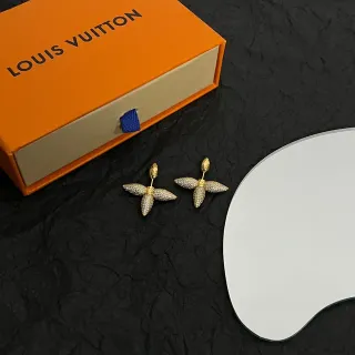 Louis Vuitton Gold Silver Pavé-Crystal Four-Petal Flower Earrings