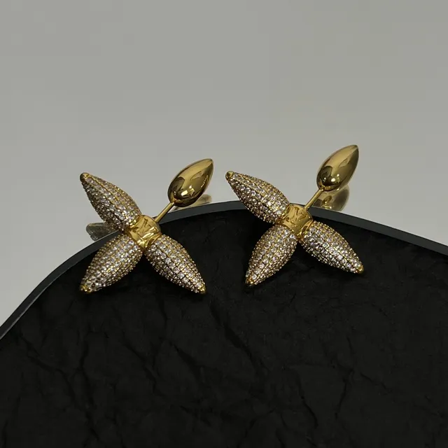 Louis Vuitton Gold Silver Pavé-Crystal Four-Petal Flower Earrings 2