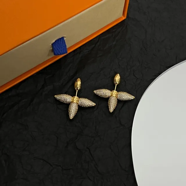 Louis Vuitton Gold Silver Pavé-Crystal Four-Petal Flower Earrings 4