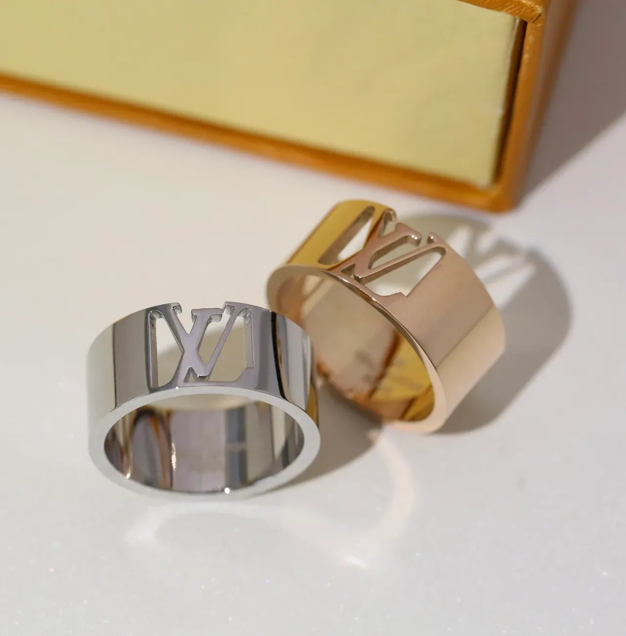 Louis Vuitton Gold Silver Wide-Band Monogram Cutout Ring 3