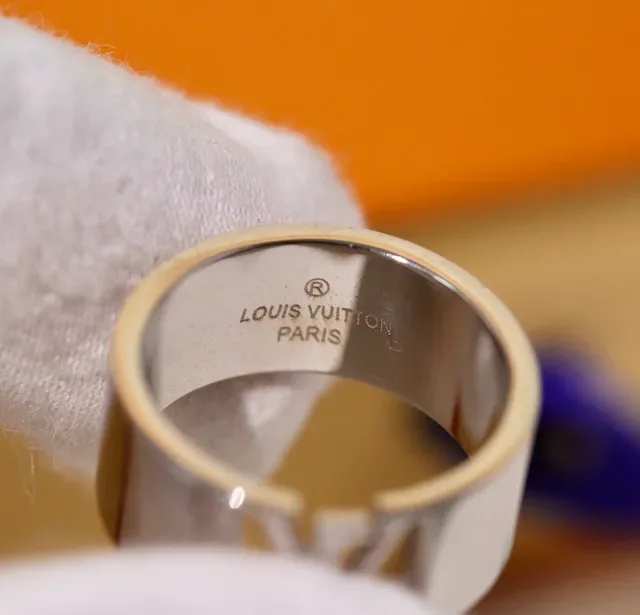 Louis Vuitton Gold Silver Wide-Band Monogram Cutout Ring 4