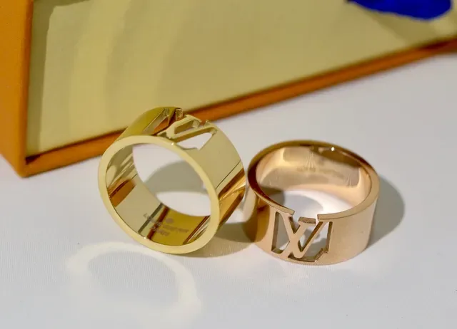 Louis Vuitton Gold Silver Wide-Band Monogram Cutout Ring 7