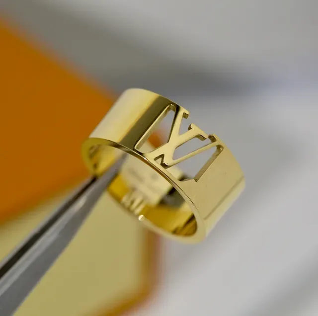 Louis Vuitton Gold Silver Wide-Band Monogram Cutout Ring 8
