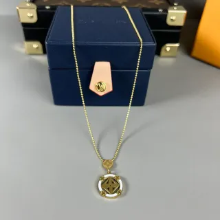 Louis Vuitton Gold White Ball Chain Circular Enamel Pendant Necklace