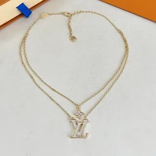 Louis Vuitton Gold White Double-Chain Layered Necklace