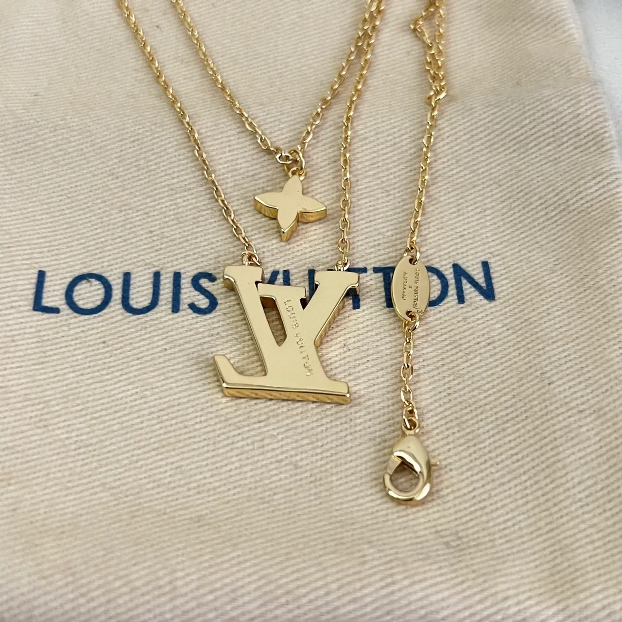 Louis Vuitton Gold White Double-Chain Layered Necklace 2
