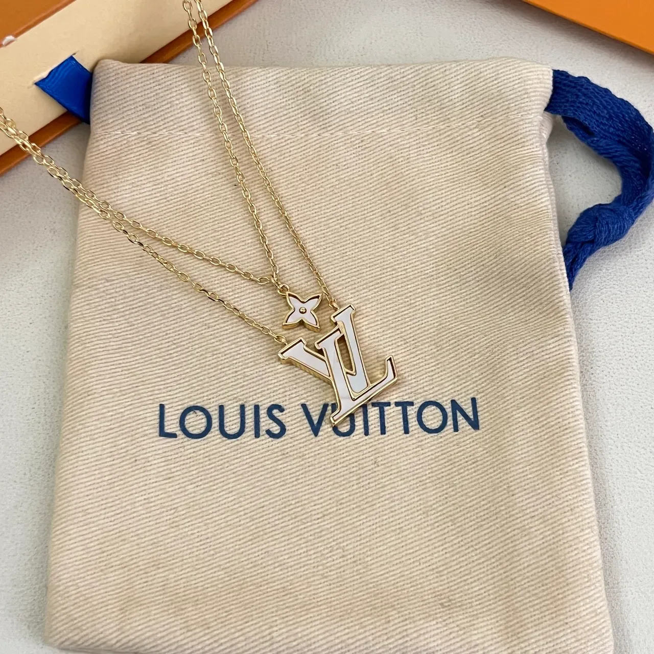 Louis Vuitton Gold White Double-Chain Layered Necklace 4