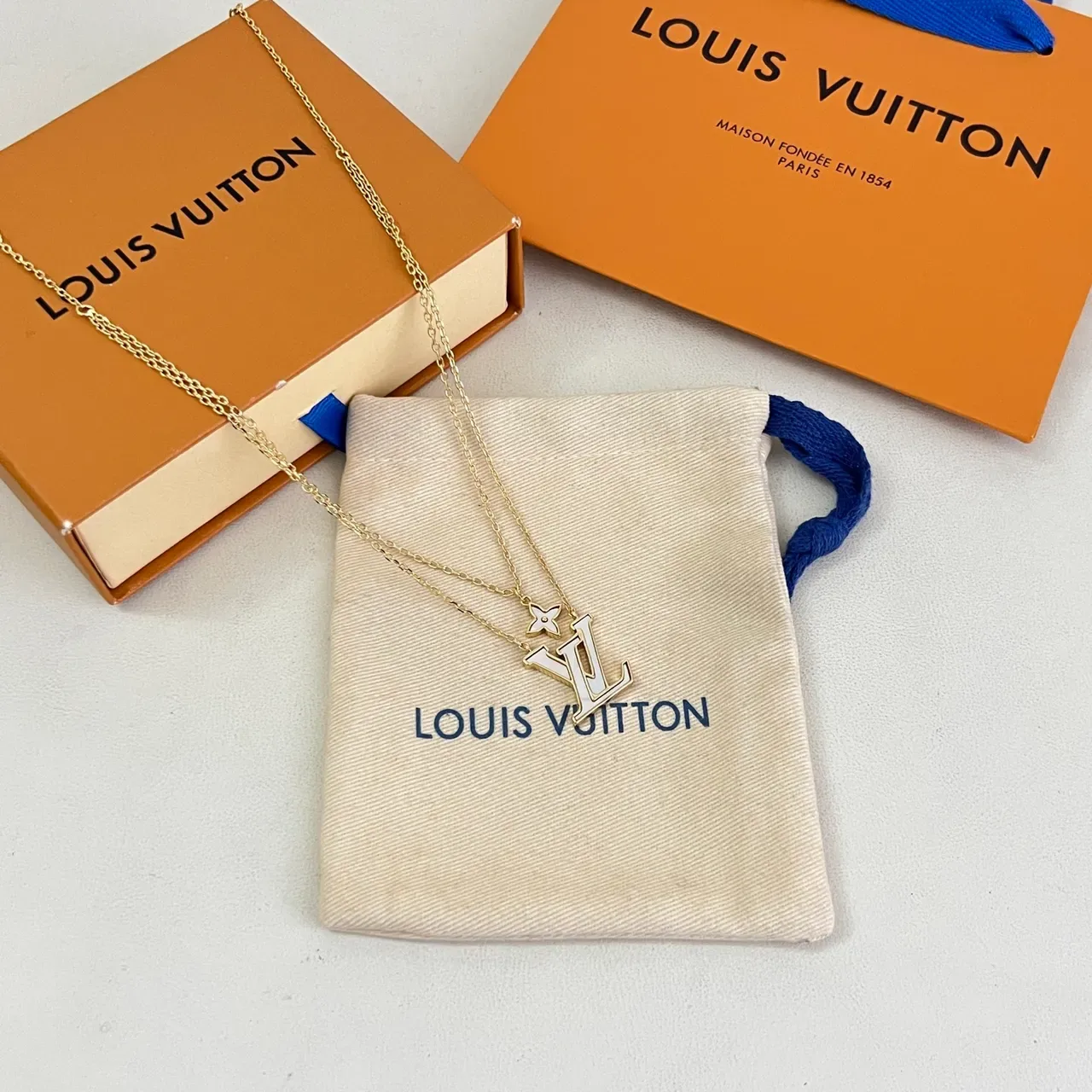 Louis Vuitton Gold White Double-Chain Layered Necklace 6