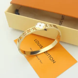 Louis Vuitton سوارة ذهبية بيضاء صلبة بنقش زهوري