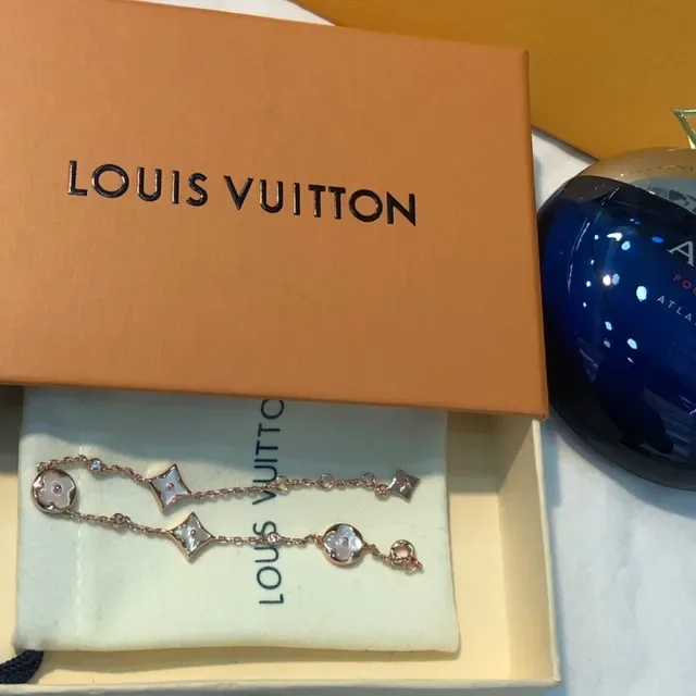 Louis Vuitton Gold White Rose Chain Enamel Floral Charms Bracelet 2