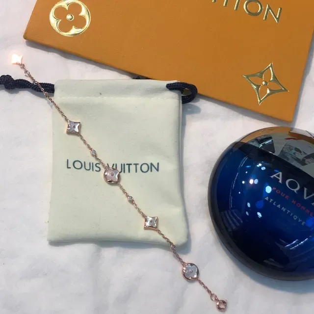 Louis Vuitton Gold White Rose Chain Enamel Floral Charms Bracelet 4