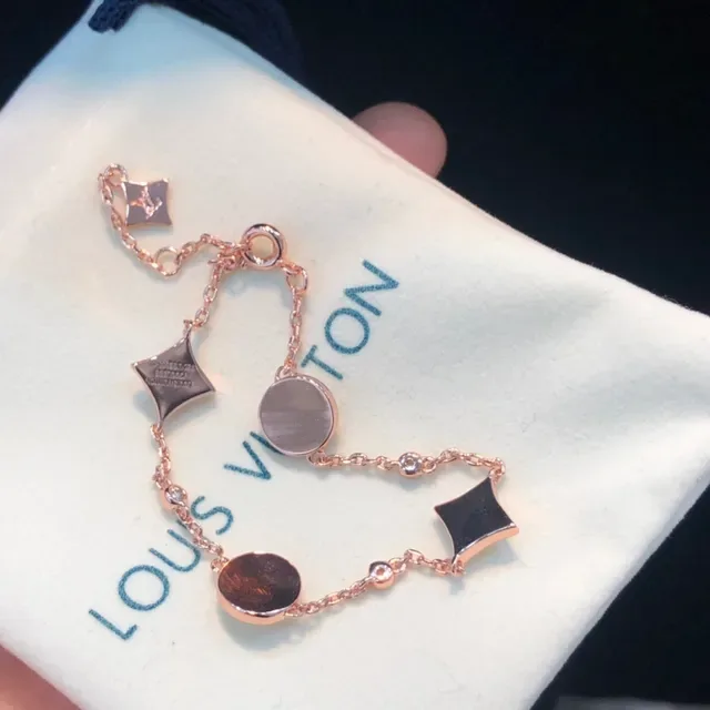 Louis Vuitton Gold White Rose Chain Enamel Floral Charms Bracelet 5