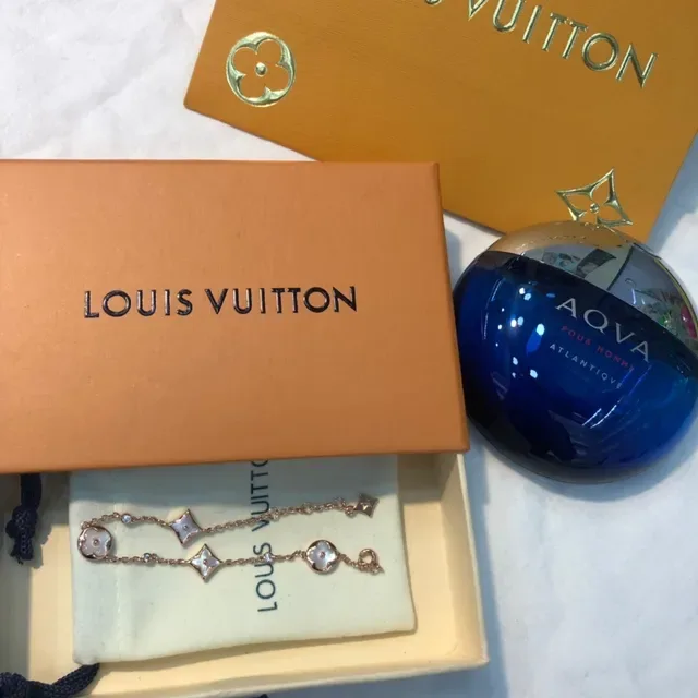 Louis Vuitton Gold White Rose Chain Enamel Floral Charms Bracelet 6