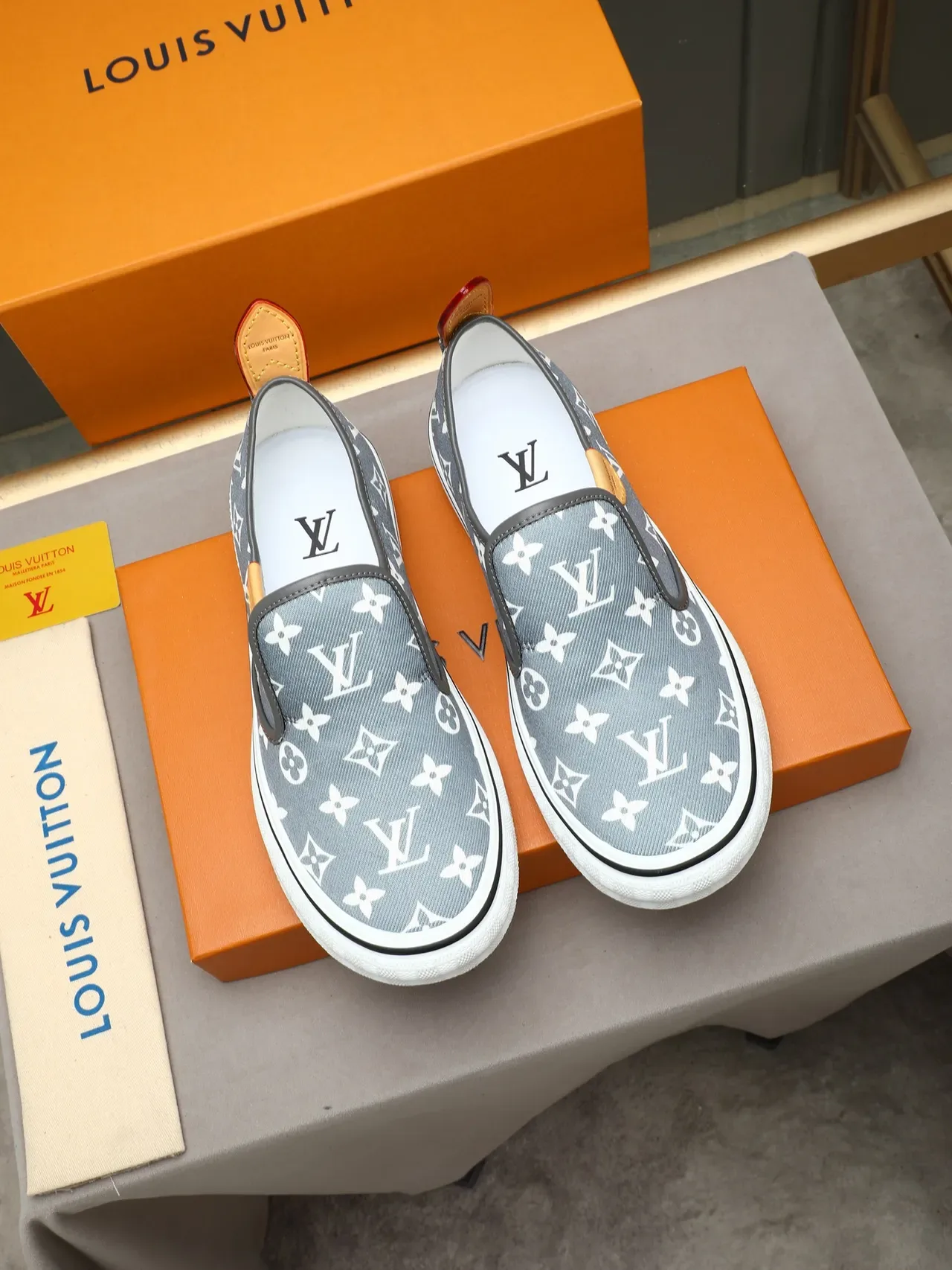 Louis Vuitton Gray White Monogram Canvas Slip-On Lifestyle Sneakers 3