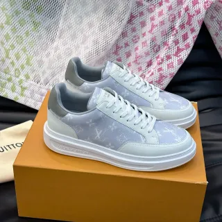 Louis Vuitton Gray White Monogram-Printed Upper Platform Sole Lifestyle Sneakers