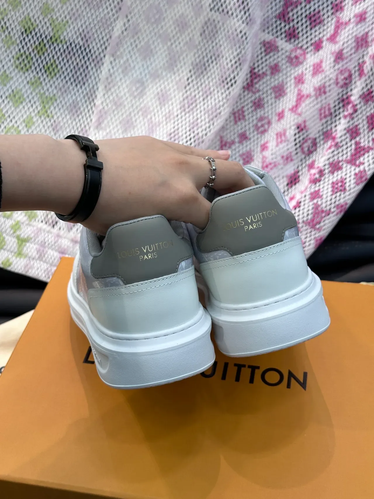 Louis Vuitton Gray White Monogram-Printed Upper Platform Sole Lifestyle Sneakers 3
