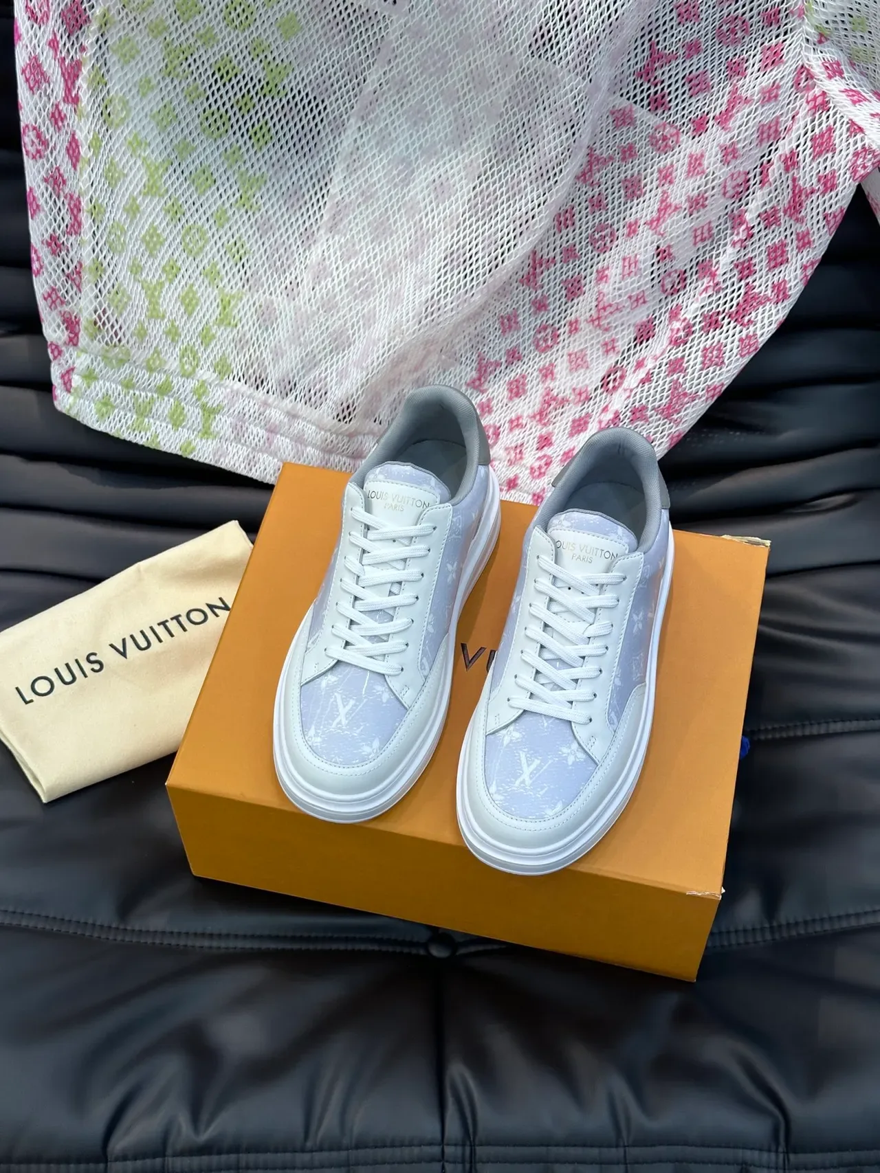 Louis Vuitton Gray White Monogram-Printed Upper Platform Sole Lifestyle Sneakers 5