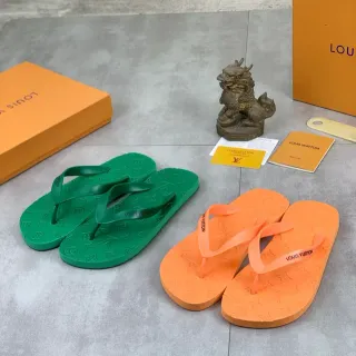 Louis Vuitton हरी नारंगी मोल्डेड मोनोग्राम पैटर्न रबर कंस्ट्रक्शन स्लिपर्स