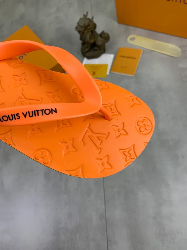 Louis Vuitton Green Orange Molded Monogram Pattern Rubber Construction Slippers 2