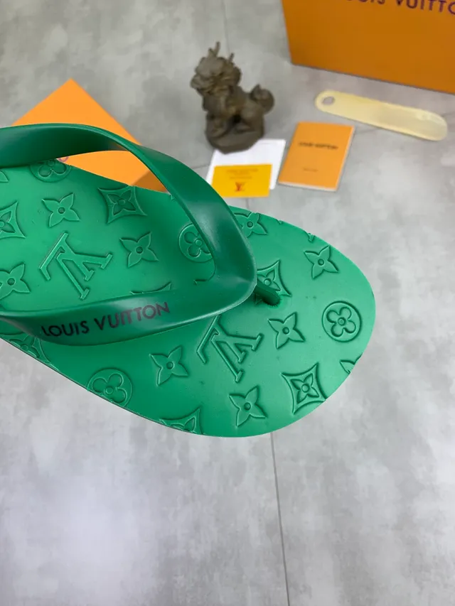 Louis Vuitton Green Orange Molded Monogram Pattern Rubber Construction Slippers 3