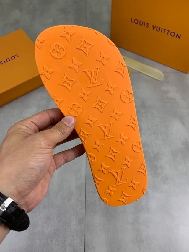 Louis Vuitton Green Orange Molded Monogram Pattern Rubber Construction Slippers 5