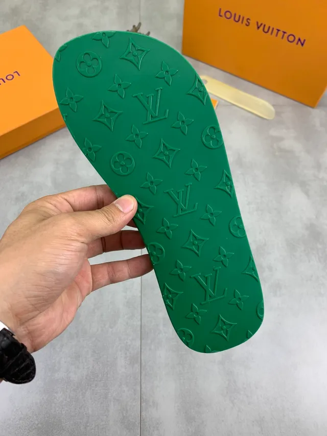 Louis Vuitton Green Orange Molded Monogram Pattern Rubber Construction Slippers 6
