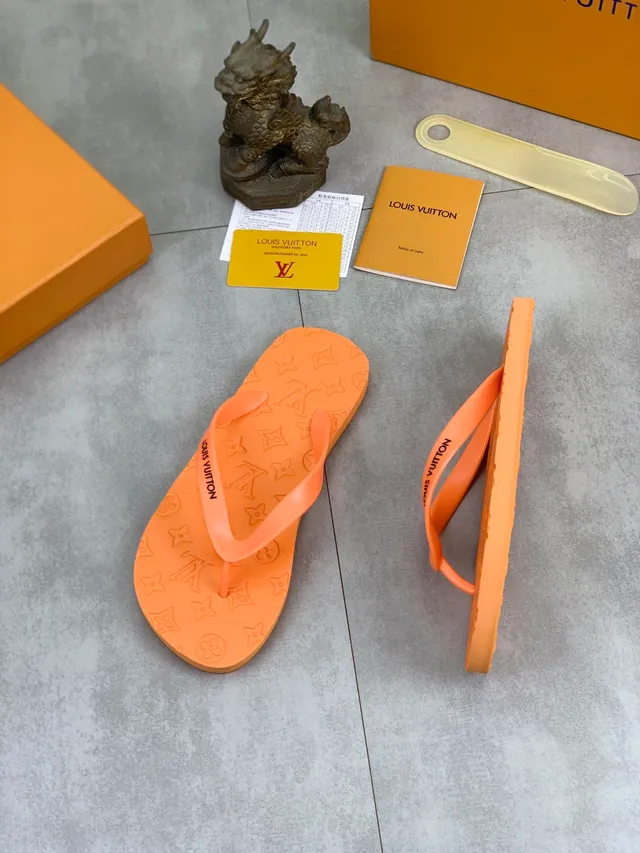 Louis Vuitton Green Orange Molded Monogram Pattern Rubber Construction Slippers 8