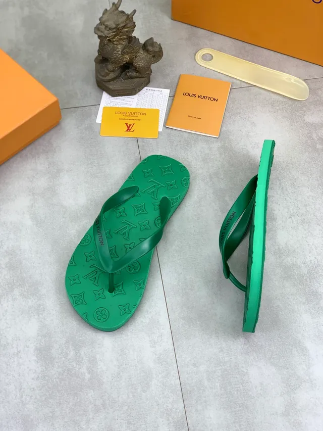 Louis Vuitton Green Orange Molded Monogram Pattern Rubber Construction Slippers 9